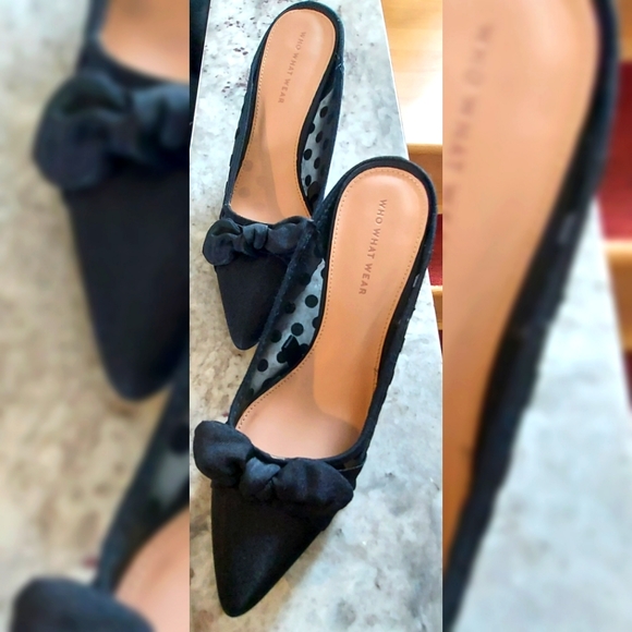 Kitten heel black sheet slide mule - Picture 2 of 4